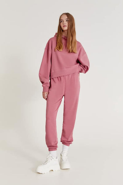 PULL&BEAR BASIC COLOURED JOGGERS WITH ELASTIC HEMS(PINK)