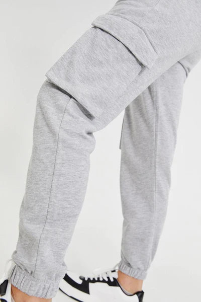 PULL&BEAR BASIC CARGO JOGGING TROUSERS(GREY MARL)