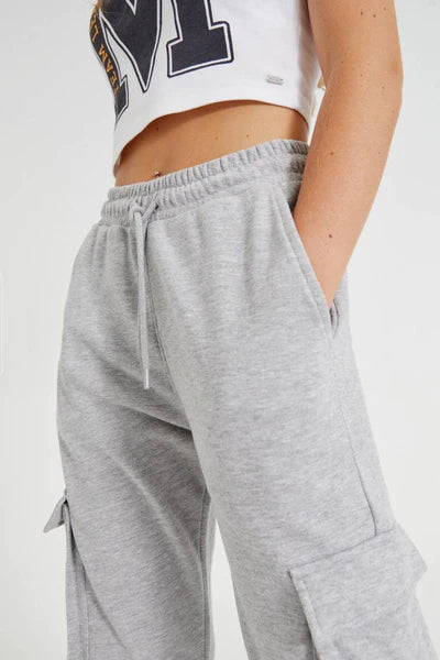 PULL&BEAR BASIC CARGO JOGGING TROUSERS(GREY MARL)