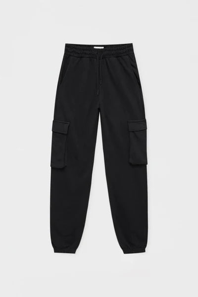 PULL&BEAR BASIC CARGO JOGGING TROUSERS(BLACK)