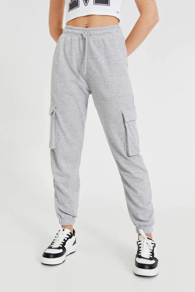 PULL&BEAR BASIC CARGO JOGGING TROUSERS(GREY MARL)