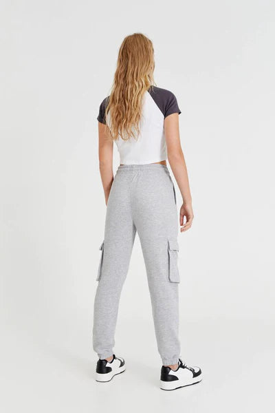 PULL&BEAR BASIC CARGO JOGGING TROUSERS(GREY MARL)