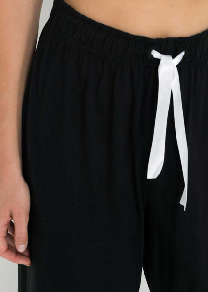 Wide pajama bottoms with tie in chiffon(Black)