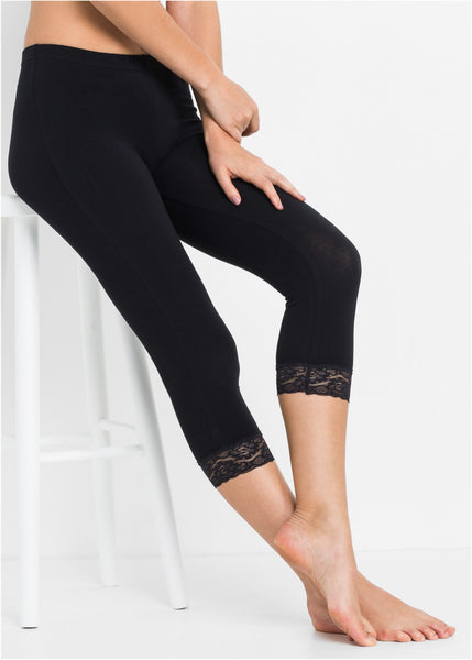 Capri sleep leggings with lace(black)