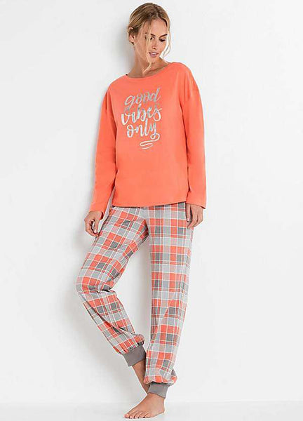 Foil Print Pyjama Night Suit Orange