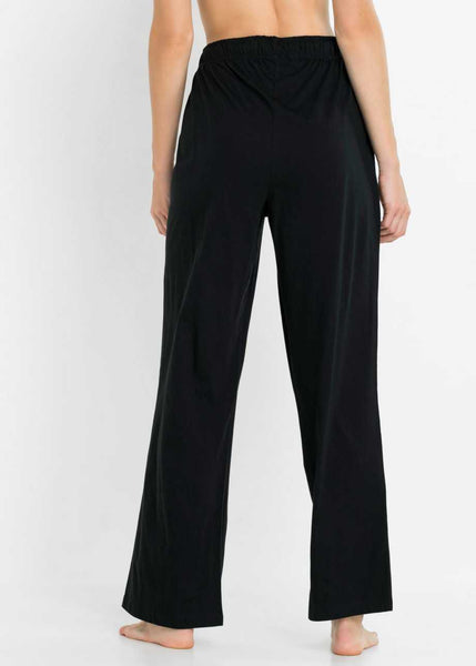 Wide pajama bottoms with tie in chiffon(Black)
