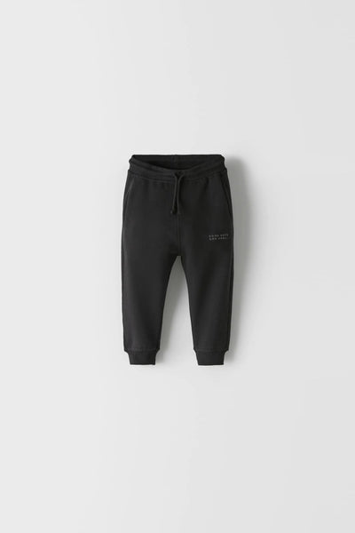 ZARA PLUSH TROUSERS WITH SLOGAN(BLACK)