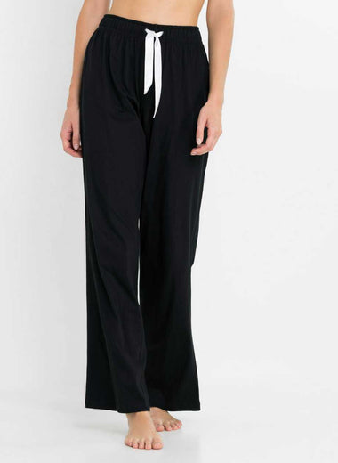 Wide pajama bottoms with tie in chiffon(Black)