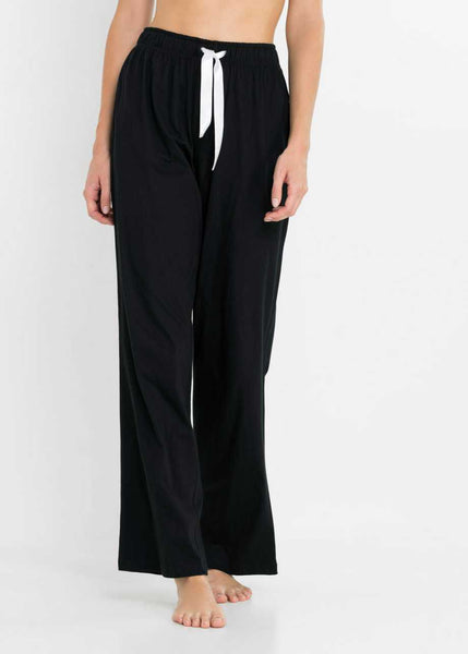 Wide pajama bottoms with tie in chiffon(Black)