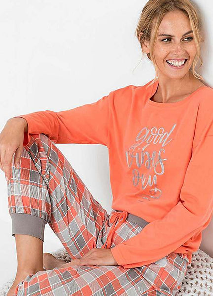 Foil Print Pyjama Night Suit Orange